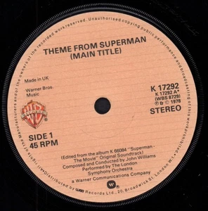 London Symphony Orchestra Theme From Superman Main Title 7" vinyl UK Warner Bros - Picture 1 of 2