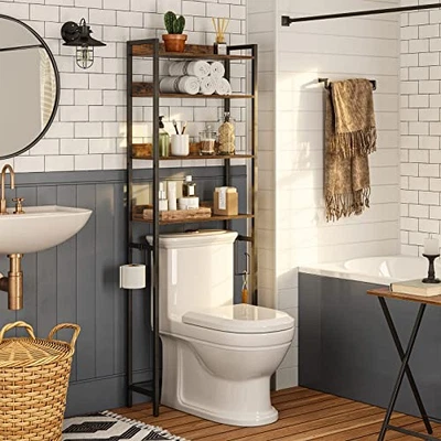 Rack de armazenamento Over The Toilet, 4 4 camadas (23,6 L x 9,5 L x 68,3 A) marrom rústico - Imagem 1 de 4