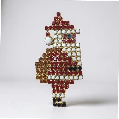 Блестящие стразы Санта-Клаус Рождественская булавка брошь красный белый золотой тон - Изображение 1 из 4