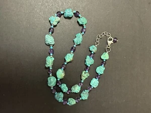 Vintage Sterling Silver Turquoise Stone & Purple Bead Necklace - Picture 1 of 6