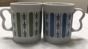 Vintage Nasco Retro Coffee Mugs Atomic Style Fleur de Lis Cups - Picture 1 of 4