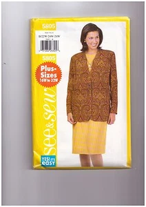 BUTTERICK 5805 SIZE B 22W -24W - 26W - WOMENS PETITE JACKET & DRESS NEW UNCUT - Picture 1 of 2