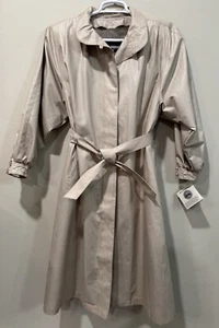 LONDON FOG Trench Coat Beige Wool Blend Liner Belt Sz 8 Petite Vintage NWT - Picture 1 of 14