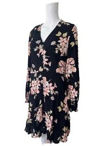 WAREHOUSE Dress Size Medium 12 Black Floral Mini Tea Womens NEW EU40 RRP £49 - Picture 1 of 13