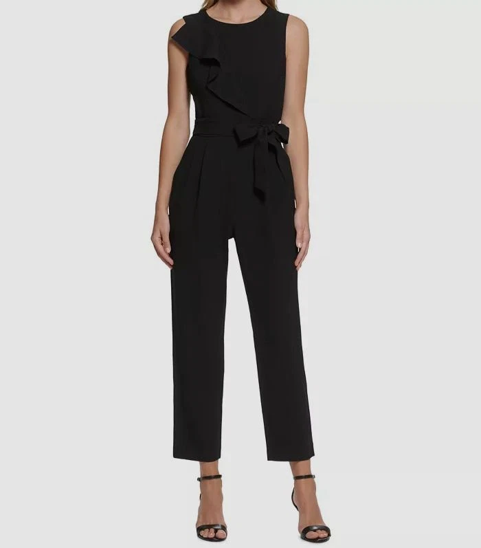 Mono para mujer Jessica Howard negro con volantes y cinturón talla pequeña 10P Foto 1 de 1