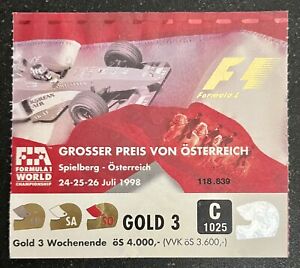 🇫🇮Mika Hakkinen 1st Austrian GP Win - 1998 Austrian F1 Grand Prix Ticket