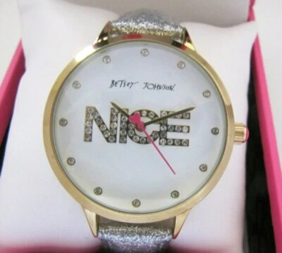 Betsey Brand  Johnson Ladies Chrystal Nice Silver Glitter Band Watch NWT $65 - Image 1 of 4