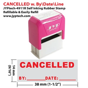 Canceled w. By Date Line JYP 4911R Self Inking Rubber Stamp （Red Ink） - Picture 1 of 1