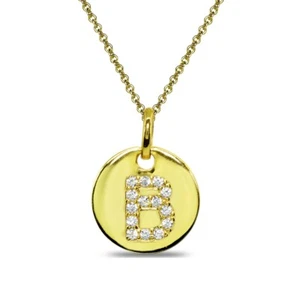 B Letter Cubic Zirconia Polished Gold Plated Sterling Silver Pendant Necklace - Picture 1 of 3