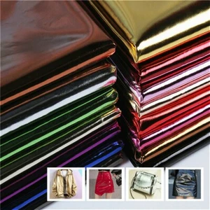 Shiny Fabric Faux Leather Glossy Metallic DIY Material for Clothes Bag Show - Picture 1 of 24