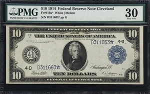 1914 $10 Federal Reserve Cleveland ** Star ** Note Fr. 919a PMG 30 Very Fine - Picture 1 of 3