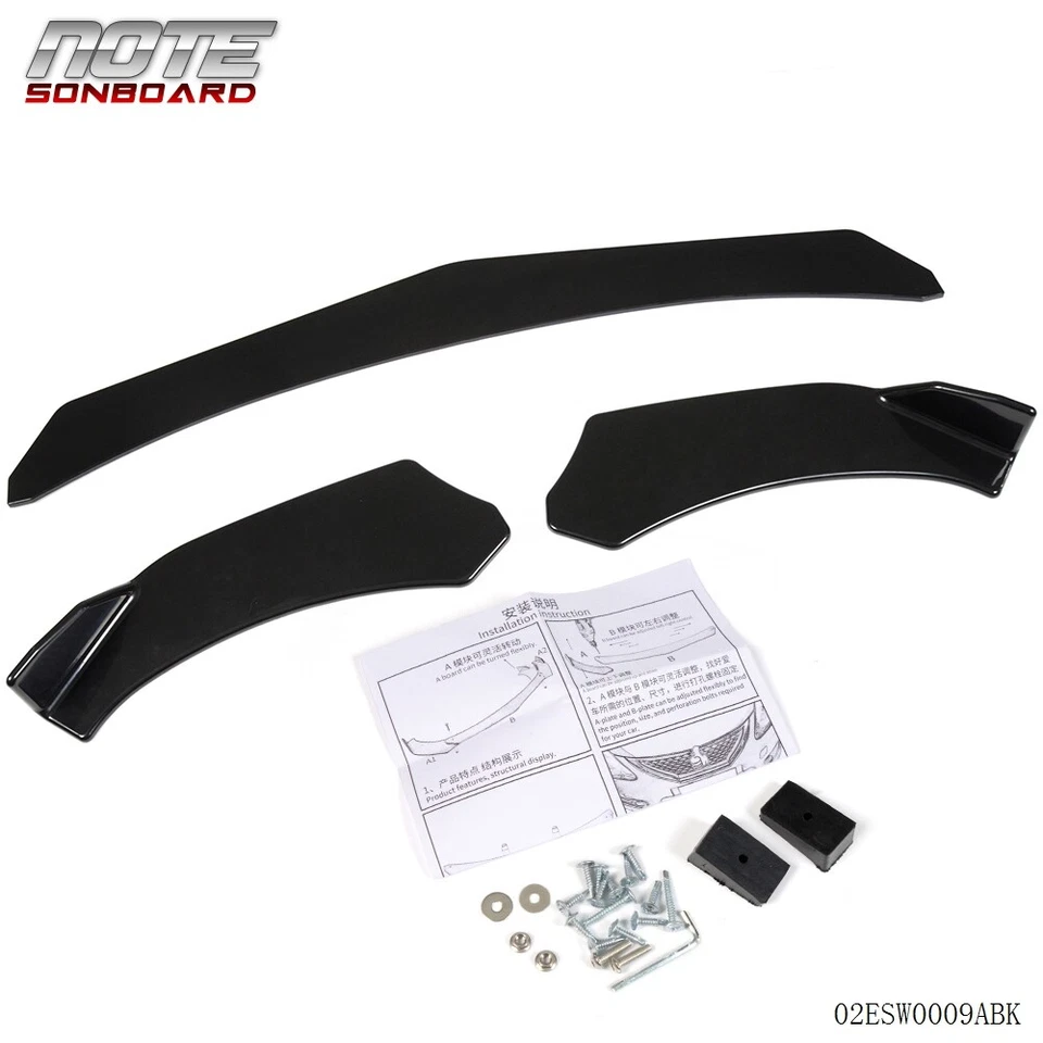 Universal Car 3pcs Front Bumper Lips Spoilers Chins Air Splitters Kit Black New - Imagem 1 de 4