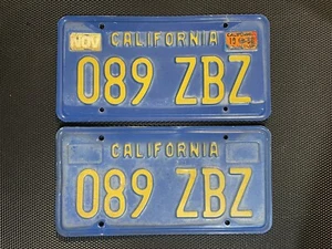 CALIFORNIA LICENSE PLATE PAIR BLUE 089 ZBZ NOVEMBER 1980 LICENSE PLATE CAR TAG - Picture 1 of 2