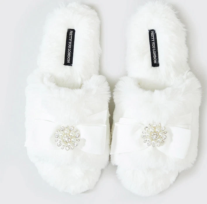 Pretty You London Elegant Women Slip-On Slippers Jeweled, Brides, Mom's, White, - Image 1 of 4