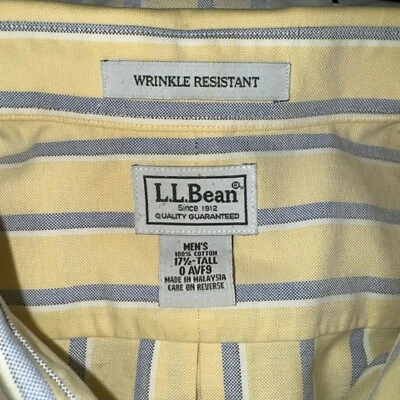 LL Bean Shirt. Men's 17.5 Tall 0 AVF 9 Yellow  Wrinkle Free Striped Button Down - Image 1 of 4