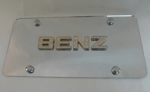 Mercedes Benz Crystal Gold Emblem License Plate Mirrored Tag - Picture 1 of 5