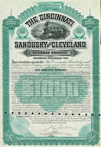 USA THE CINCINNATI SANDUSKY & CLEVELAND RAILROAD COMPANY stock certificate/bond - Picture 1 of 1