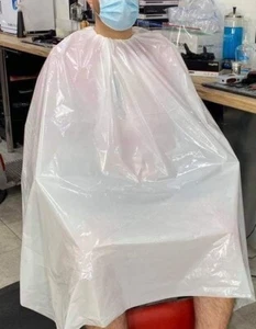 Disposable Barber Hairdresser Gown White Plastic Cape Apron 25 Micron 80x140 cm - Picture 1 of 4