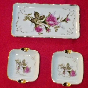 Vintage Royal Sealy, Moss Rose Set of Small Dishes/Ashtrays 1950s, Japan - Picture 1 of 5