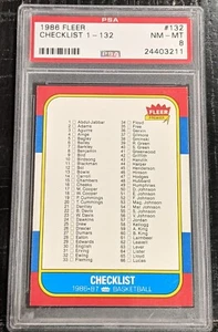 1986 Fleer CHECKLIST PSA 8 NM-MT Basketball #132 - Picture 1 of 2
