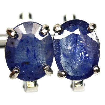 925 Sterling Silber 9 X 11 Mm. Blaue Saphir Ohrringe Weiß Vergoldet - Bild 1 von 4