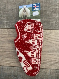 ICELANDIC Red 100% Lambs Wool Sock Slippers One Size - Picture 1 of 3