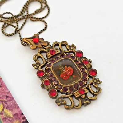 Michal Negrin Rojo Collar Rosas Retro Victoriano Renacimiento Romántico Gótico Colgante Foto 1 de 4