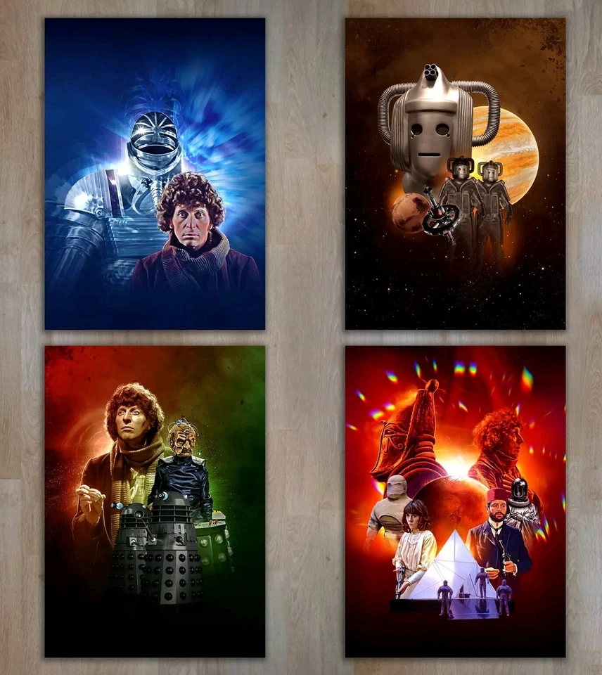 Doctor Who 4th Fourth Doctor Tom Baker Set Of 4 A3 Posters Brand New  - Image 1 of 1