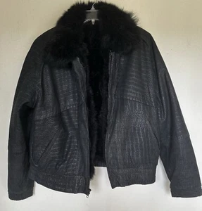 Saddlery Cooper Collections Black Leather Bomber W/Removable Fur Vest Sz Large - Picture 1 of 8