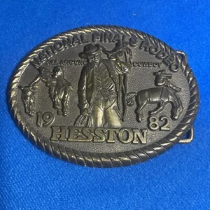 Vintage 1982 Hesston National Rodeo Finals Cowboy Farm Belt Buckle - Picture 1 of 2
