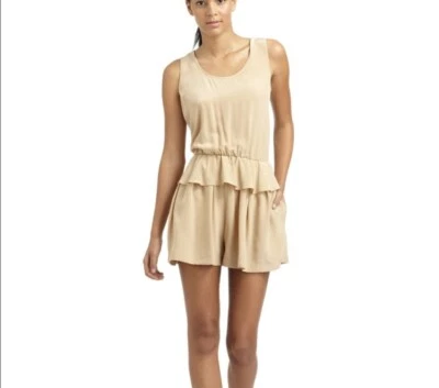 Mameluco elegante Robert Rodriguez 100 % seda beige peplum con volantes XS 2  Foto 1 de 4