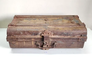 Vintage Primitive Handcrafted Large Iron Money Chest Box Decorative Props I293 - Picture 1 of 9
