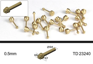 0.5mm BRASS HEX NUT & STUD RIVET, 10pcs for TAMIYA HASEGAWA REVELL FUJIMI ENDAI - Bild 1 von 1