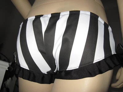 Black white striped knickers frilled Boy briefs shorts  feminine Lingerie gift - Image 1 of 3