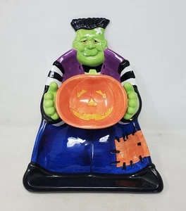 Tazón de plato con chip y inmersión Lillian Vernon Halloween Frankenstein Jack-o'-lantern Usado en excelente condición - Imagen 1 de 6
