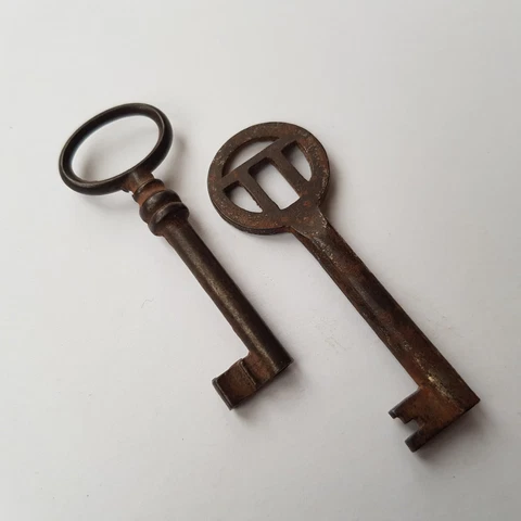 Antique cabinet keys pair 5-6cm solid cast metal decorative handle 19th Century Cover