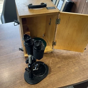 BM-51-2 Stereo Microscope 8.75x with Wooden Case Vintage USSR Soviet Era БМ-51-2 - Picture 1 of 7