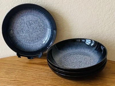 Set of 4 DENBY Halo PASTA BOWLS Round 8.5" Stoneware Gray Black Speckled NEW - Image 1 of 4