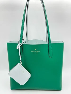KATE SPADE Ava Reversible LTHR Tote Green Blue Women Handbag Purse Business - Image 1 of 4