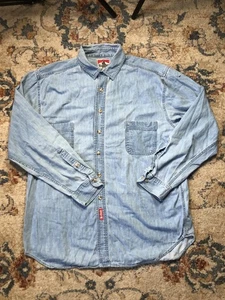 Vintage Marlboro Shirt Mens XL Blue Denim Button Up Western Cowboy Made USA 90s - Picture 1 of 10