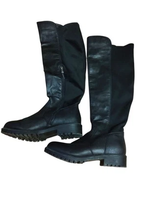 EUC Women's Black Faux Leather Knee High Winter Dunlap Riding Boots , Sz 8.5 - Image 1 of 4