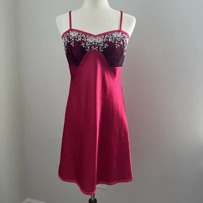 Cabernet Slip Dress Small Pink Lace Mesh Embroidered Y2K Vamp Fairycore Boho - Image 1 of 4