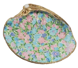 Shell Decoupage Flowers, Painted Gold Leaf Trim, Laura Ashley Designer Trending - Bild 1 von 5