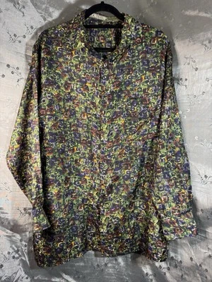 Camisa masculina vintage Silk Trail Robert Stock média abstrata botão geométrico nova - Imagem 1 de 4