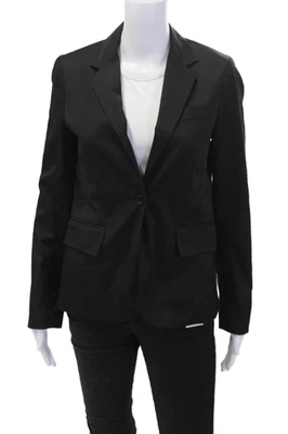 Theory Womens Cotton Long Sleeved Buttoned Collared Blazer Black Size M - Image 1 of 4