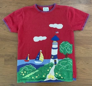 Vintage Quacker Factory Short Sleeve Sweater Lighthouse Sailboat Duck Red Knit - Picture 1 of 19