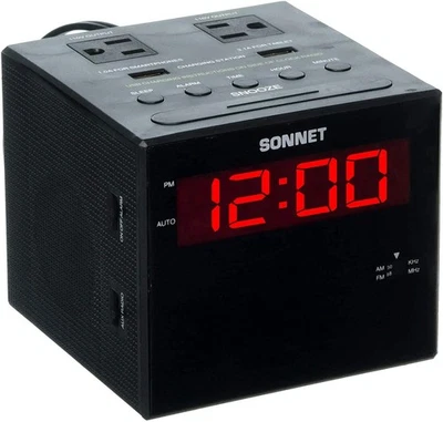 Alarm Clock Charging Station, AM FM Radio, Dual USB Charging Ports, Dual AC O... - Image 1 of 4