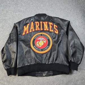 Vintage Michael Hoben WhereMI Marines Leather Bomber Jacket Mens XL Black - Picture 1 of 18