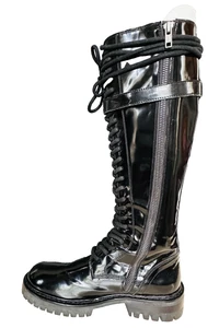 Stivali al ginocchio Ann Demeulemeester neri in pelle stringati taglia 37/US 7 zip laterale - Foto 1 di 12