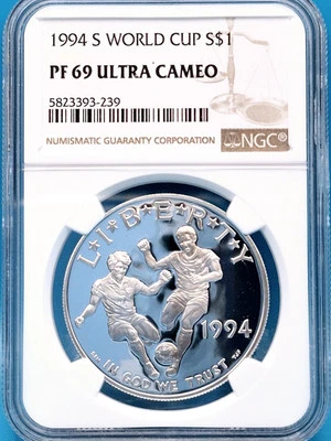 1994 S World Cup Silver Dollar $1 NGC PF 69 Ultra Cameo - Image 1 of 4